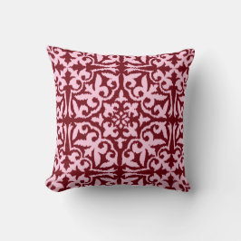 Ikat damastast mönster - Burgundy och rosor Kudde