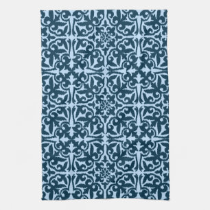 Ikat damastast mönster - mörk indigoblått och kökshandduk