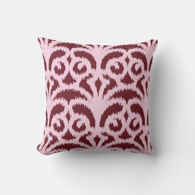 Ikat damastmönster - burgund och rosa kudde (Framsida)