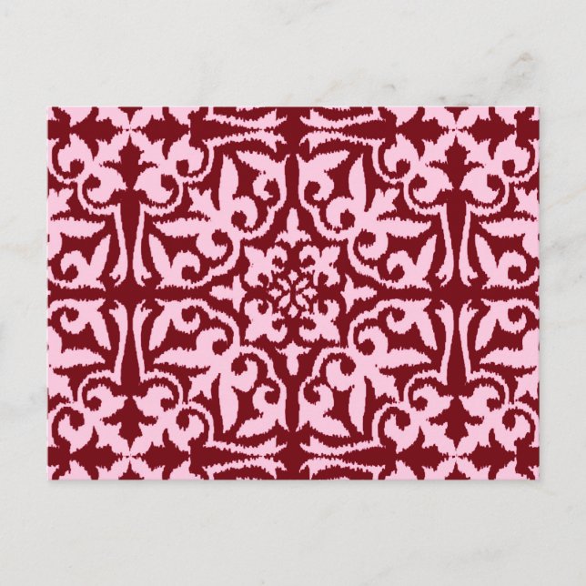 Ikat damastmönster - Burgund och Rosa Vykort (Framsida)