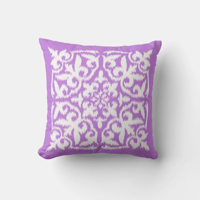 Ikat damastmönster - lavendel och vit kudde (Framsida)