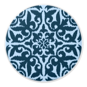 Ikat damastmönster - Mörk Indigo och Ljusblå Knopp