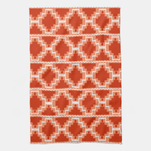 Ikat det Aztec mönster - rosta, orangen och vit Kökshandduk