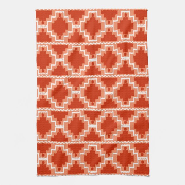 Ikat det Aztec mönster - rosta, orangen och vit Kökshandduk (Vertikal)