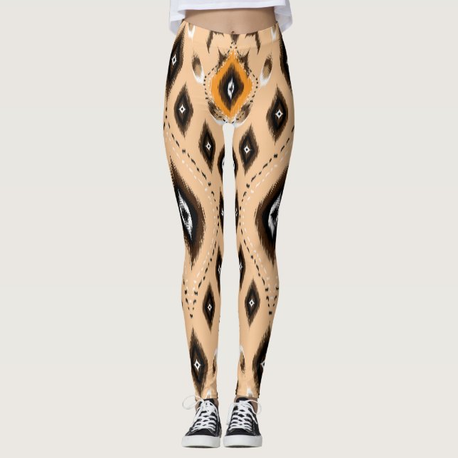 Ikat Ethnic Geometric Folklore Mönster Leggings (Framsida)