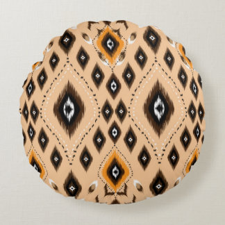 Ikat Ethnic Geometric Folklore Mönster Rund Kudde