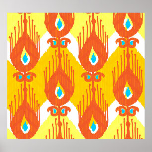 Ikat Fabric Mönster: Ethnic Vintage Design. Poster