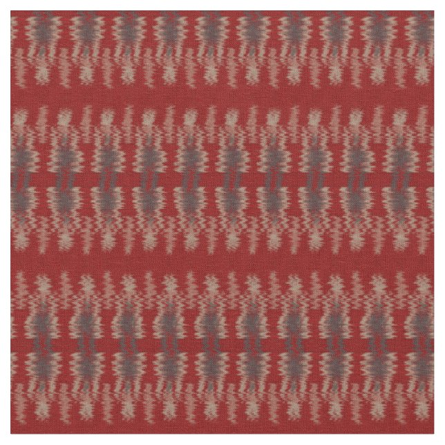 Ikat Fabric Rand Mönster i Red Grått White Tyg (Närbild)