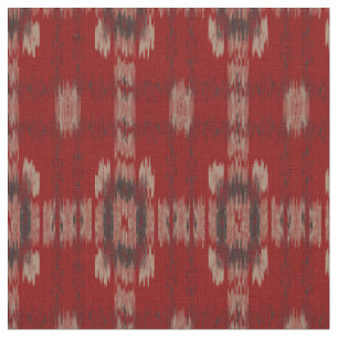 Ikat Fabric Rand Mönster i Red Grått White Tyg