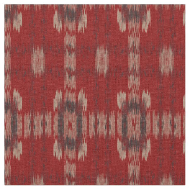Ikat Fabric Rand Mönster i Red Grått White Tyg (Närbild)