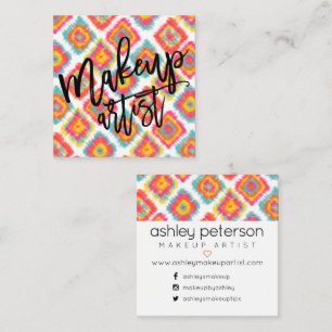 Ikat för boho för gult för Makeuptypografirosor Fyrkantigt Visitkort
