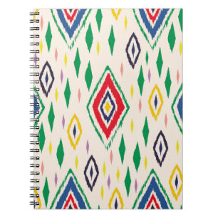 Ikat geometric folklore ornament med diamanter. Tr Anteckningsbok