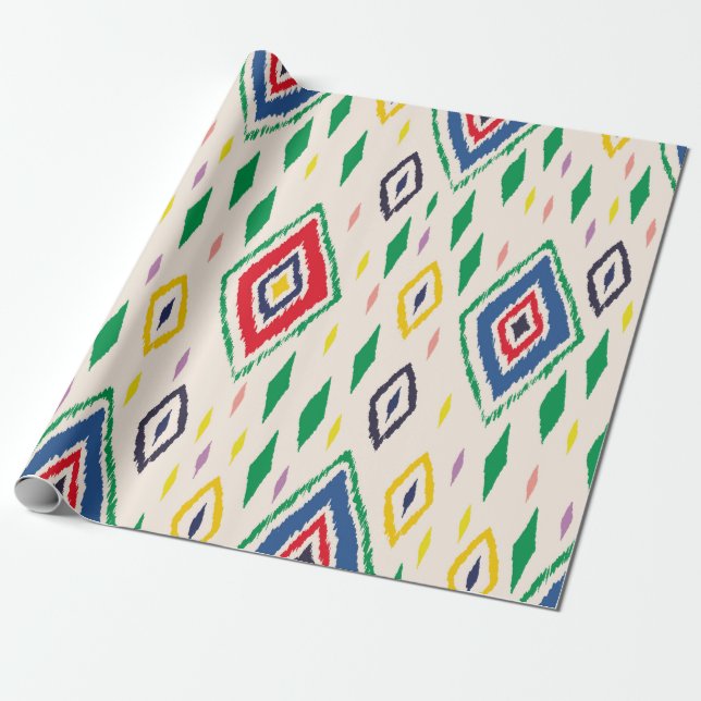 Ikat geometric folklore ornament med diamanter. Tr Presentpapper (Utrullad)