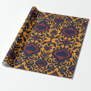 Ikat geometric folklore ornament. Oriental damask Presentpapper