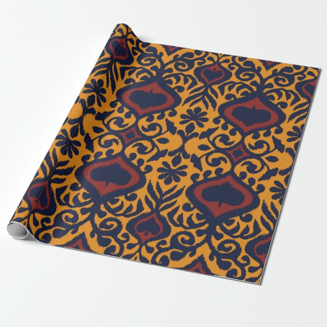 Ikat geometric folklore ornament. Oriental damask  Presentpapper (Utrullad)