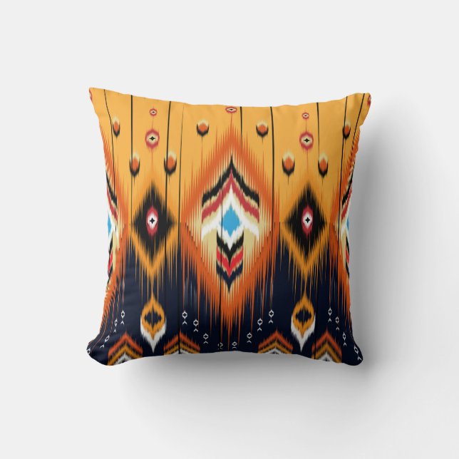 Ikat geometric folklore ornament. Tribal etnisk ti Kudde (Framsida)