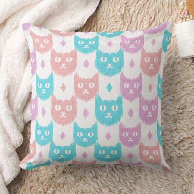 Ikat katt pastellmönster kudde (Filt)