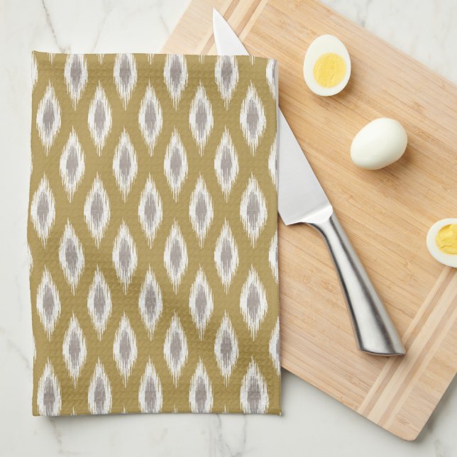 Ikat Kitchen Towel i Guld, Grått och Ivory Kökshandduk (Vikt i Fjärdedel)