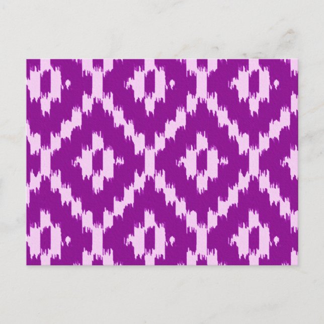 Ikat-mönster - ametistfärgad lila och orkidé vykort (Framsida)