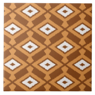 Ikat Mönster - Brown, Rust och Cream Kakelplatta