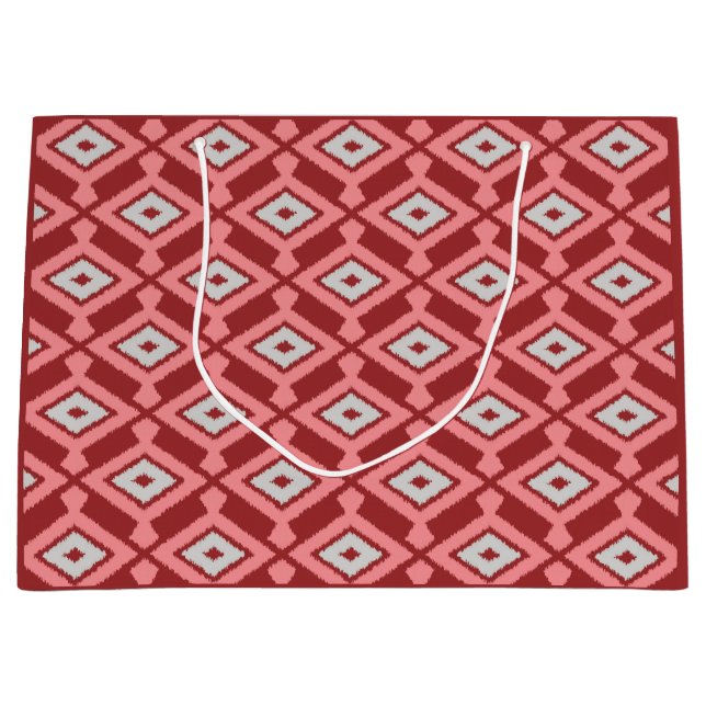 Ikat-mönster - Burgunder, Grå och Korall (Framsidan)