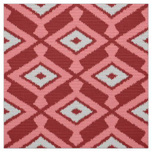 Ikat Mönster - Burgundy, Grått och Coral Tyg