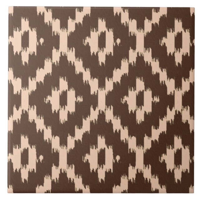 Ikat mönster - Choklad och blek persika Kakelplatta (Framsidan)