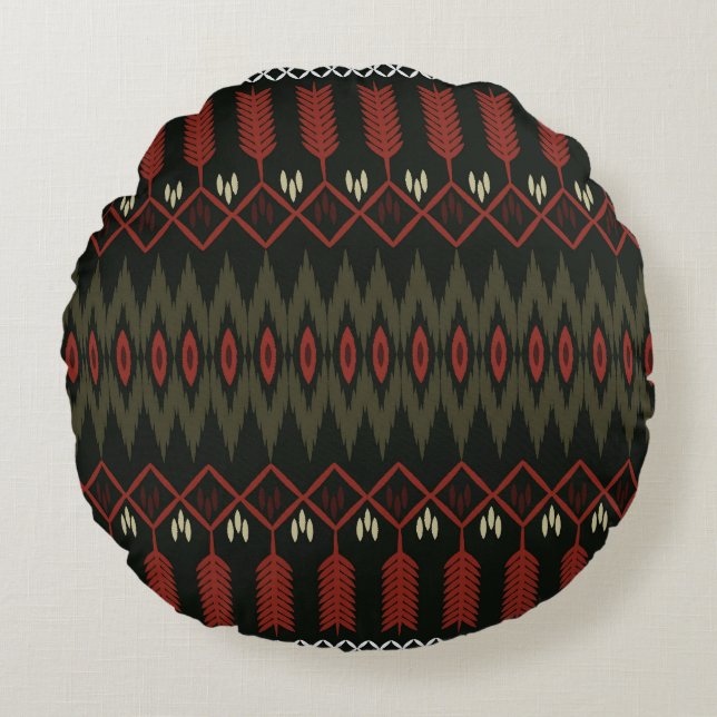 Ikat Mönster: Geometric Ethnic Ornament Rund Kudde (Framsidan)