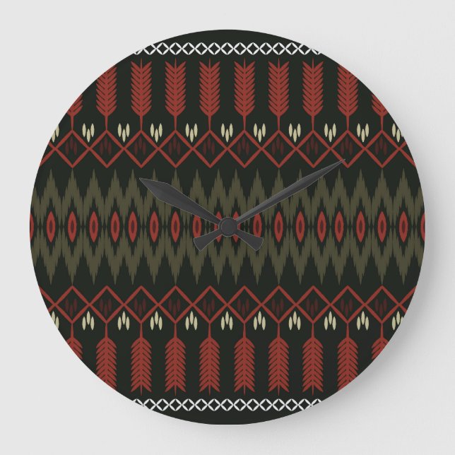 Ikat Mönster: Geometric Ethnic Ornament Stor Klocka (Framsida)