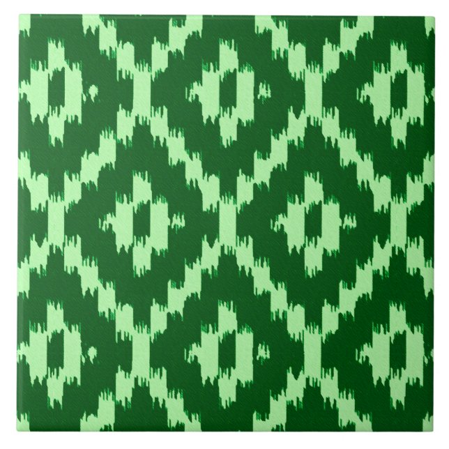 Ikat mönster - Gräs grönt och blek grönt Kakelplatta (Framsidan)