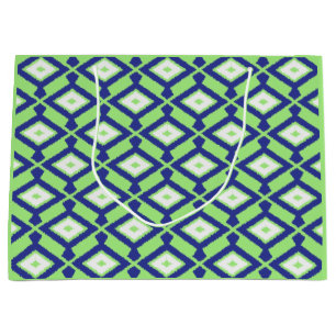 Ikat Mönster - Grönt, Indigo Blue och White