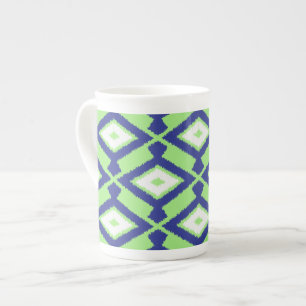 Ikat Mönster - Grönt, Indigo Blue och White Benporslin Mugg