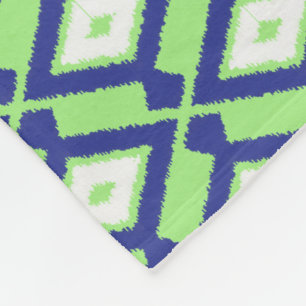 Ikat Mönster - Grönt, Indigo Blue och White Fleecefilt