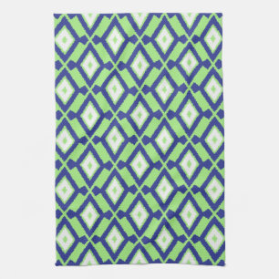 Ikat Mönster - Grönt, Indigo Blue och White Kökshandduk