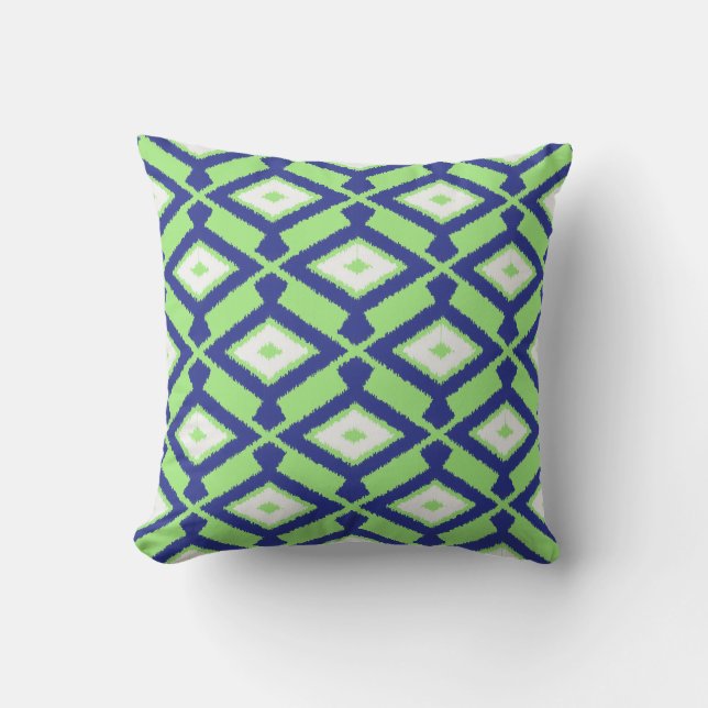 Ikat Mönster - Grönt, Indigo Blue och White Kudde (Framsida)