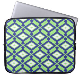 Ikat Mönster - Grönt, Indigo Blue och White Laptop Fodral