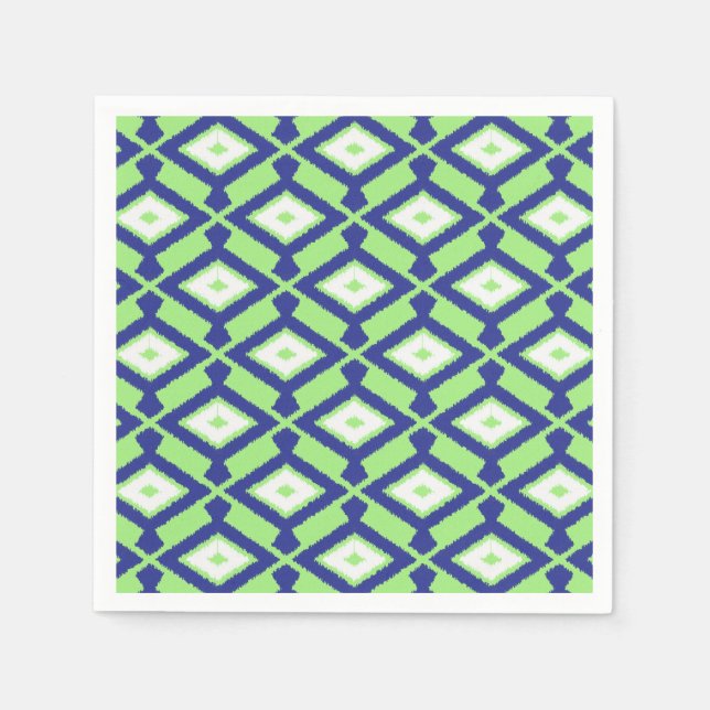 Ikat Mönster - Grönt, Indigo Blue och White Pappersservett (Framsidan)