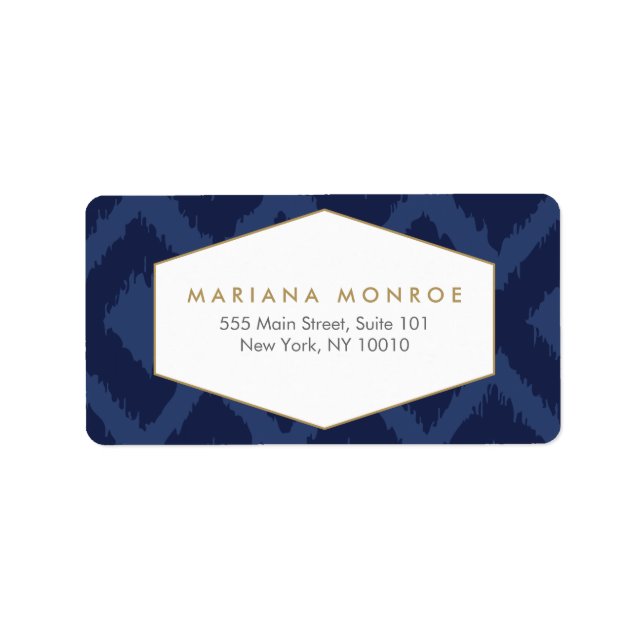 Ikat Mönster i Blue Designer Address Label Adressetikett (Framsidan)
