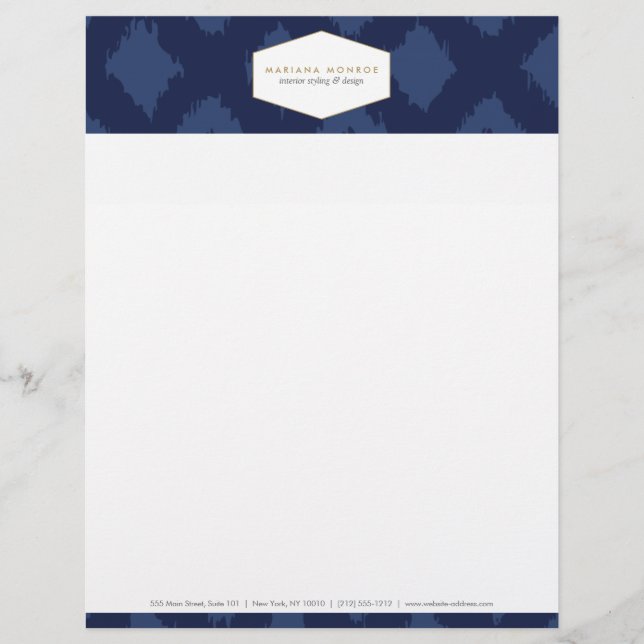 Ikat Mönster i Blue Designer Letterhead Brevhuvud (Framsida)