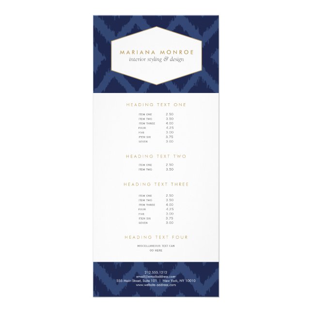 Ikat Mönster i Blue Designer Rack Card Reklamkort (Framsidan)