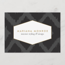 Ikat Mönster i Mörk Grått Designer Flat Notecard Anteckningskort