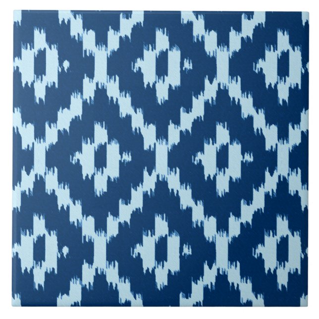 Ikat mönster - Indigo och blek isblått Kakelplatta (Framsidan)