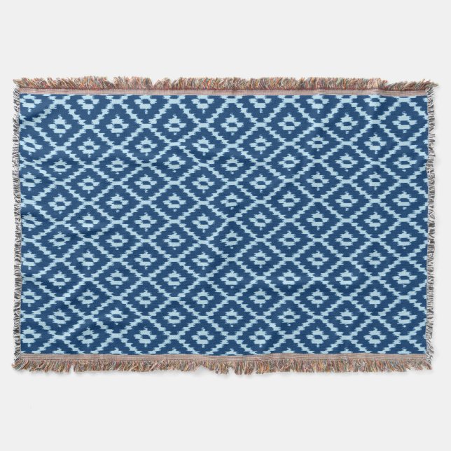 Ikat mönster - Indigo och blek isblått Mysfilt (Framsidan)