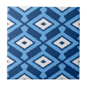 Ikat Mönster, Indigo och Denim Blue Kakelplatta