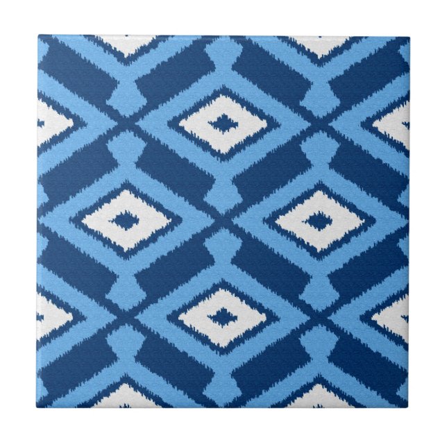 Ikat Mönster, Indigo och Denim Blue Kakelplatta (Framsidan)