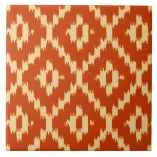 Ikat mönster - Mandarin orange och korall Kakelplatta