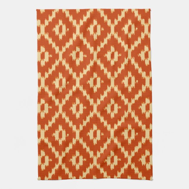 Ikat mönster - Mandarinorange och korall Kökshandduk (Vertikal)