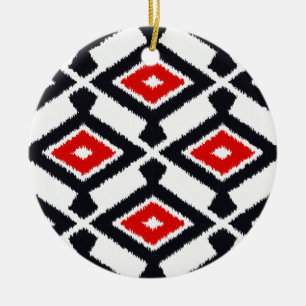 Ikat Mönster - Mörk Red, Black and White Julgransprydnad Keramik