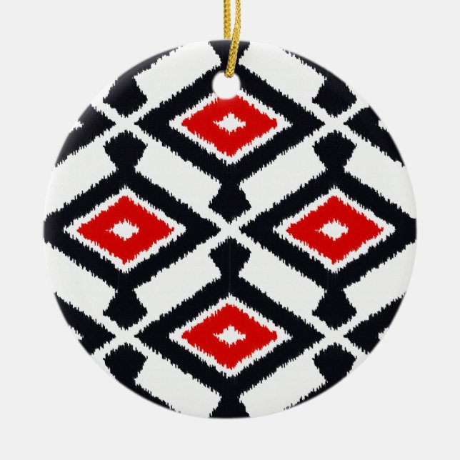 Ikat Mönster - Mörk Red, Black and White Julgransprydnad Keramik (Framsidan)