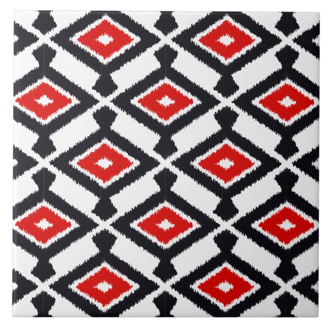 Ikat Mönster - Mörk Red, Black and White Kakelplatta (Framsidan)